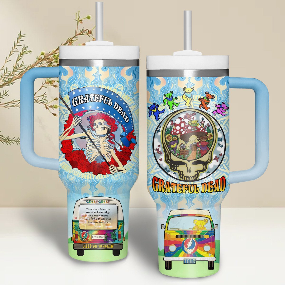 Grateful Dead Music Custom Stanley Quencher 40oz Stainless Steel Tumbler With Handle