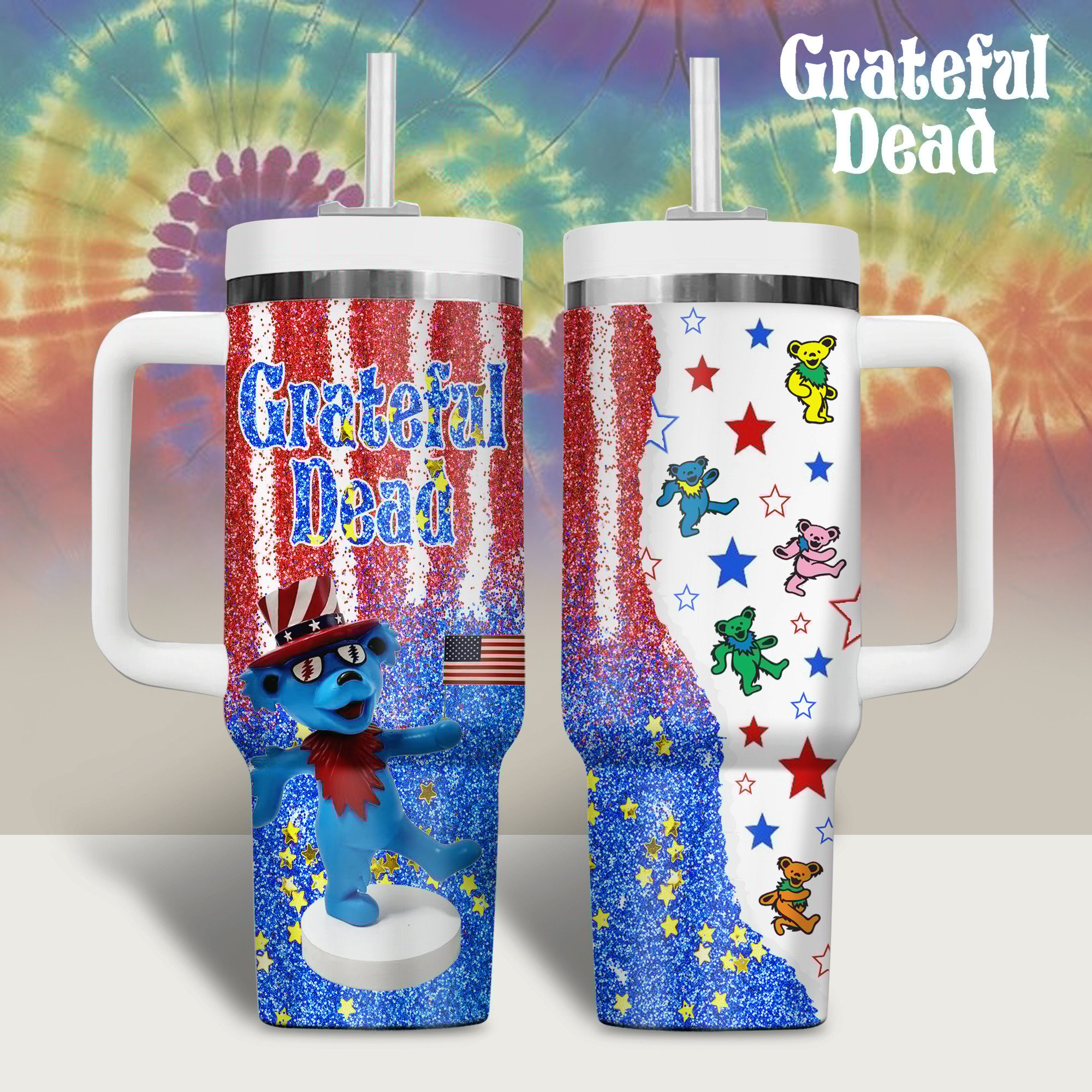 Grateful Dead Music Custom Stanley Quencher 40oz Stainless Steel Tumbler With Handle