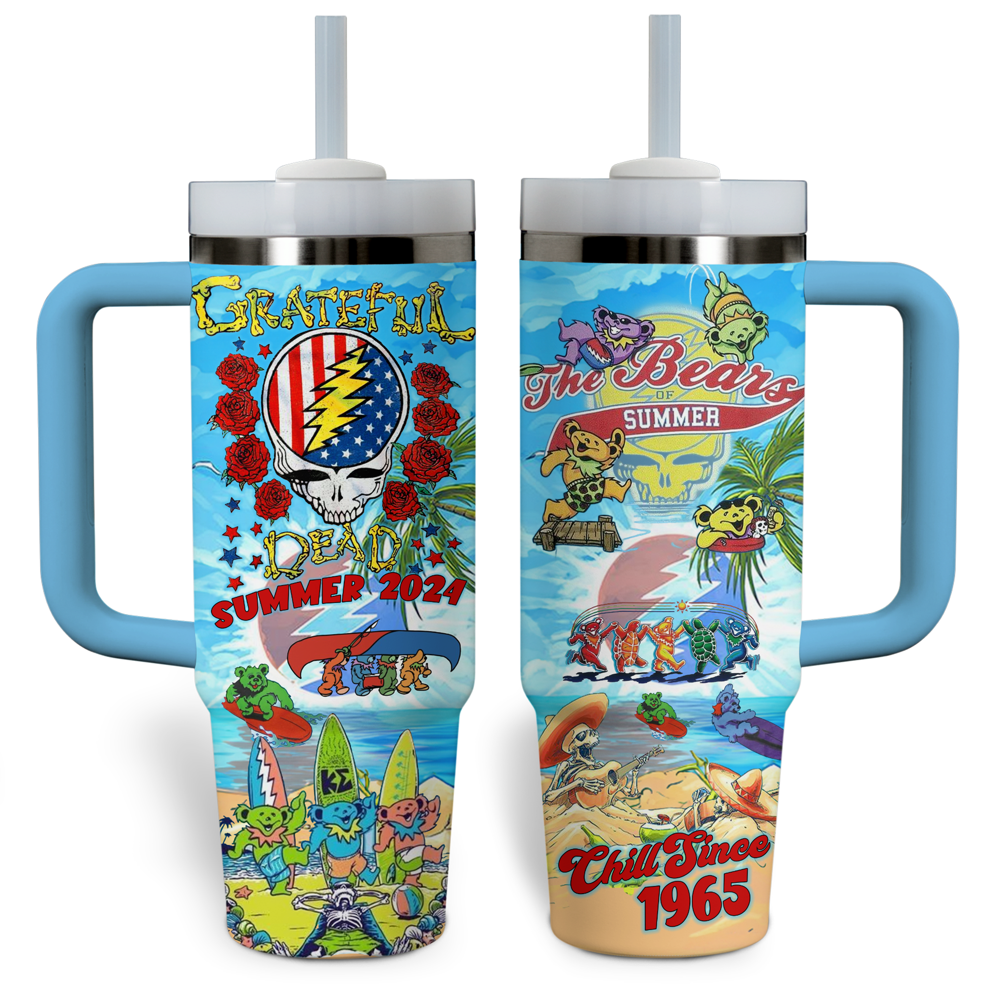 Grateful Dead Music Custom Stanley Quencher 40oz Stainless Steel Tumbler With Handle