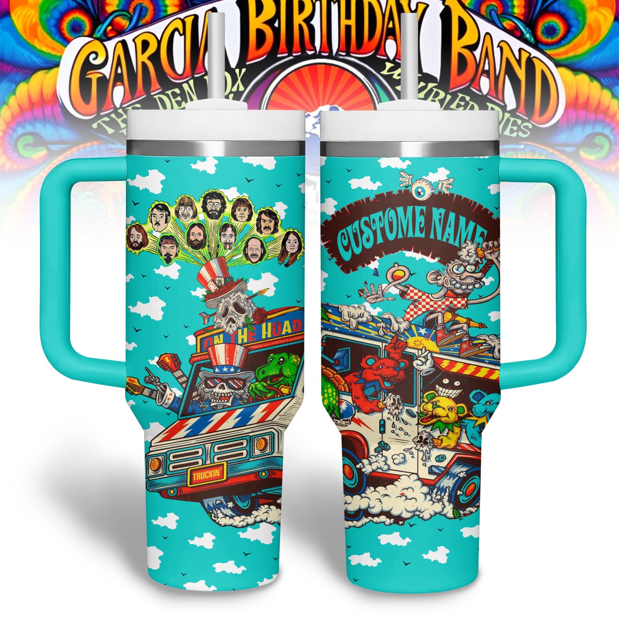 Grateful Dead Music Custom Stanley Quencher 40oz Stainless Steel Tumbler With Handle