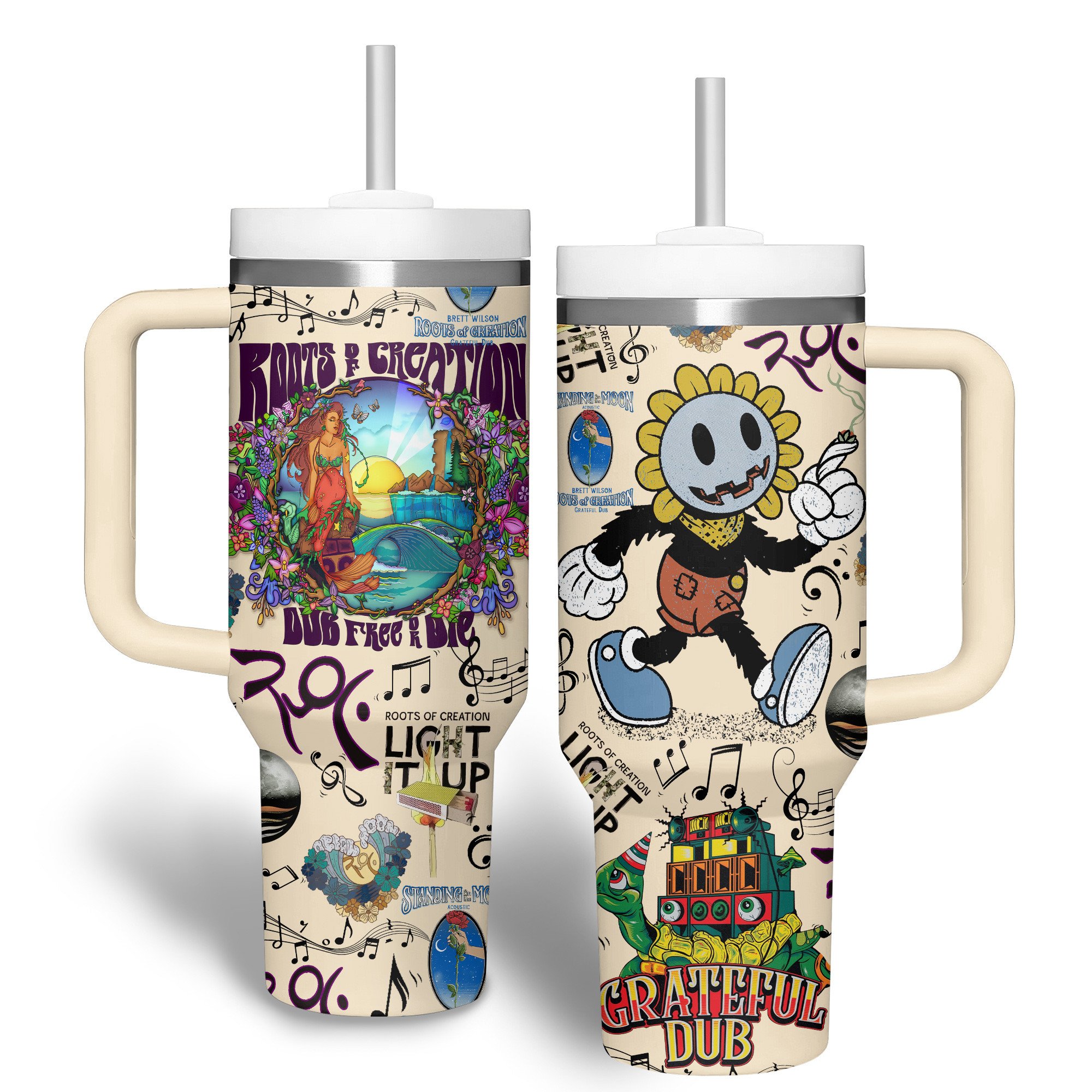 Grateful Dub Music Custom Stanley Quencher 40oz Stainless Steel Tumbler With Handle