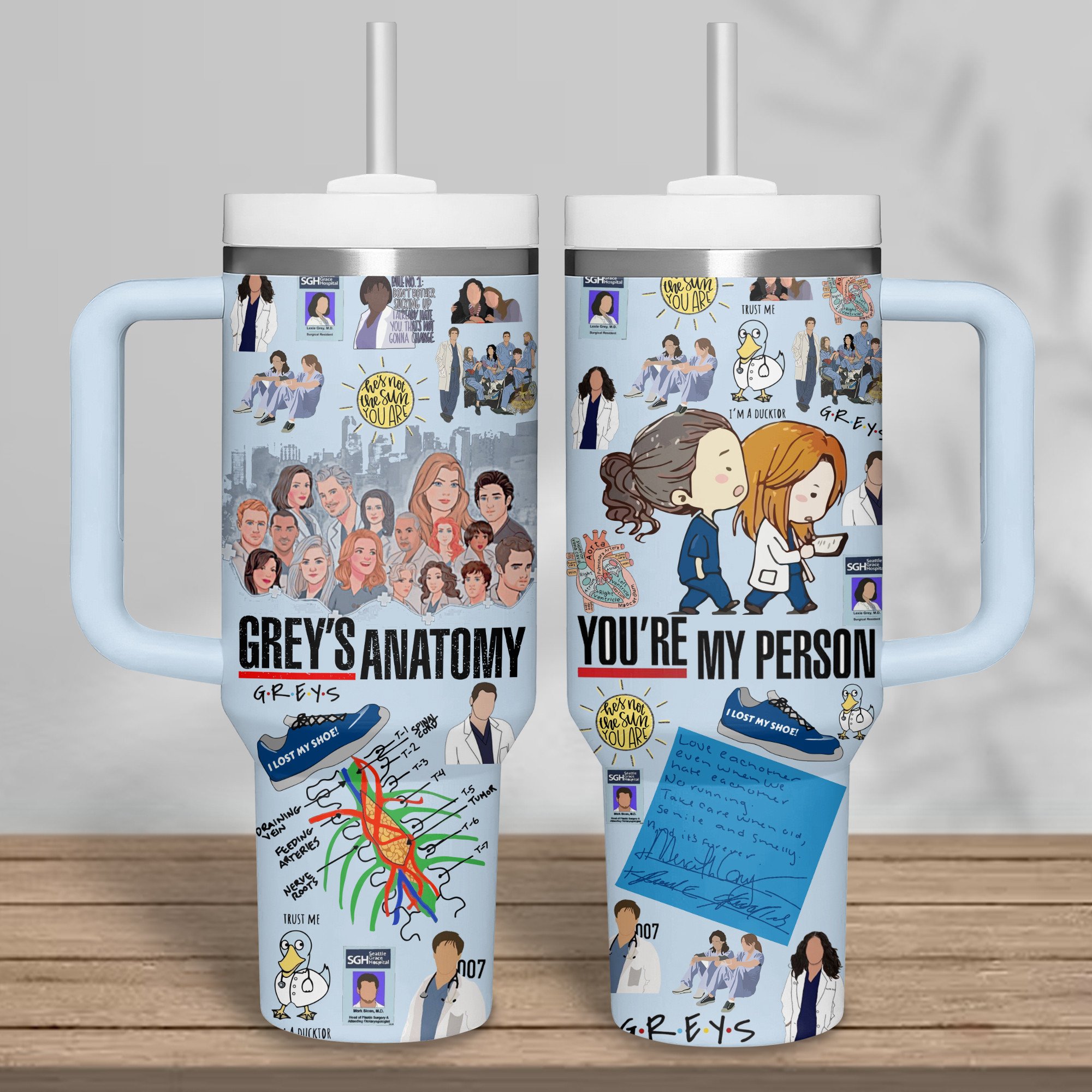 Gray's Anatomy Movies Custom Stanley Quencher 40oz Stainless Steel Tumbler With Handle