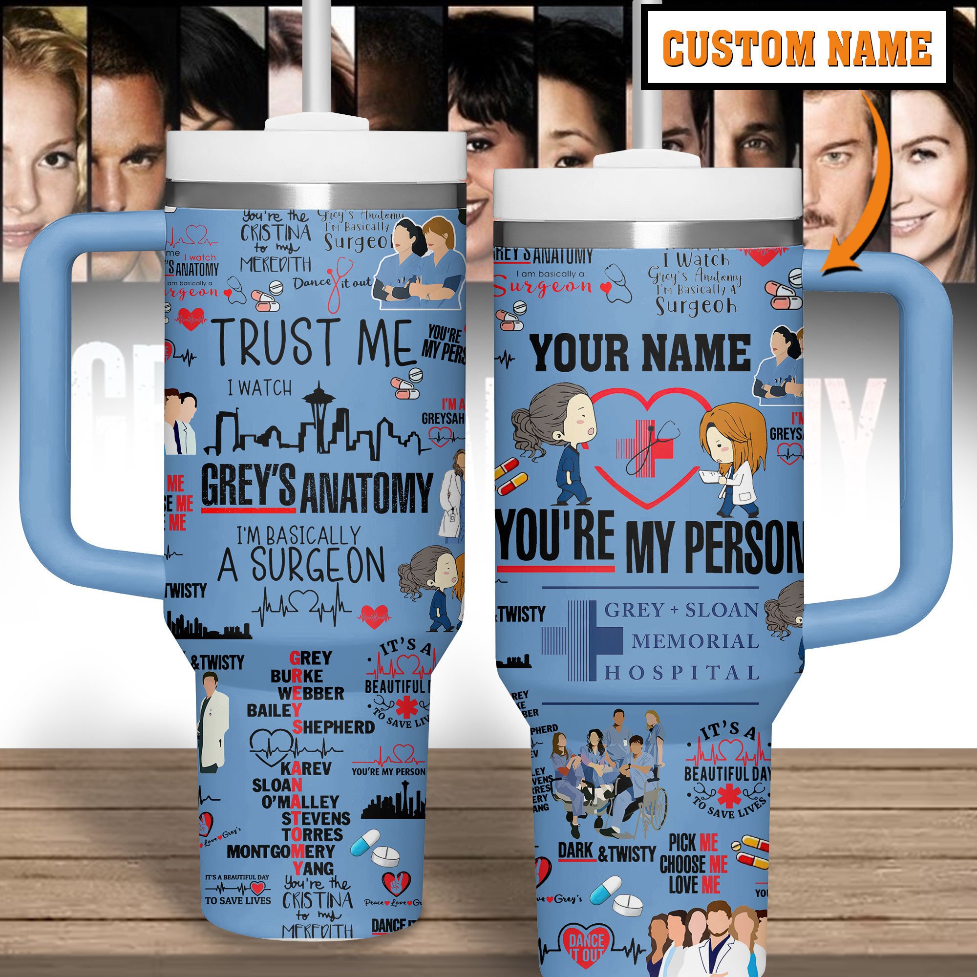 Gray's Anatomy Movies Custom Stanley Quencher 40oz Stainless Steel Tumbler With Handle