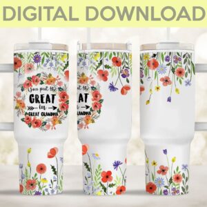 Great Grandma Colorful Flowers Custom Stanley Quencher 40oz Stainless Steel Tumbler With Handle