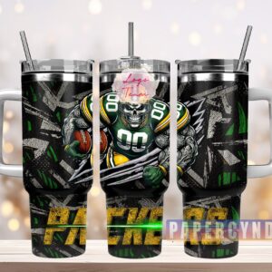Green Bay Packers Custom Stanley Quencher 40oz Stainless Steel Tumbler With Handle