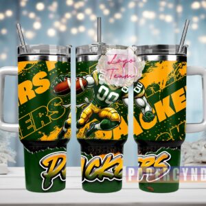 Green Bay Packers Custom Stanley Quencher 40oz Stainless Steel Tumbler With Handle