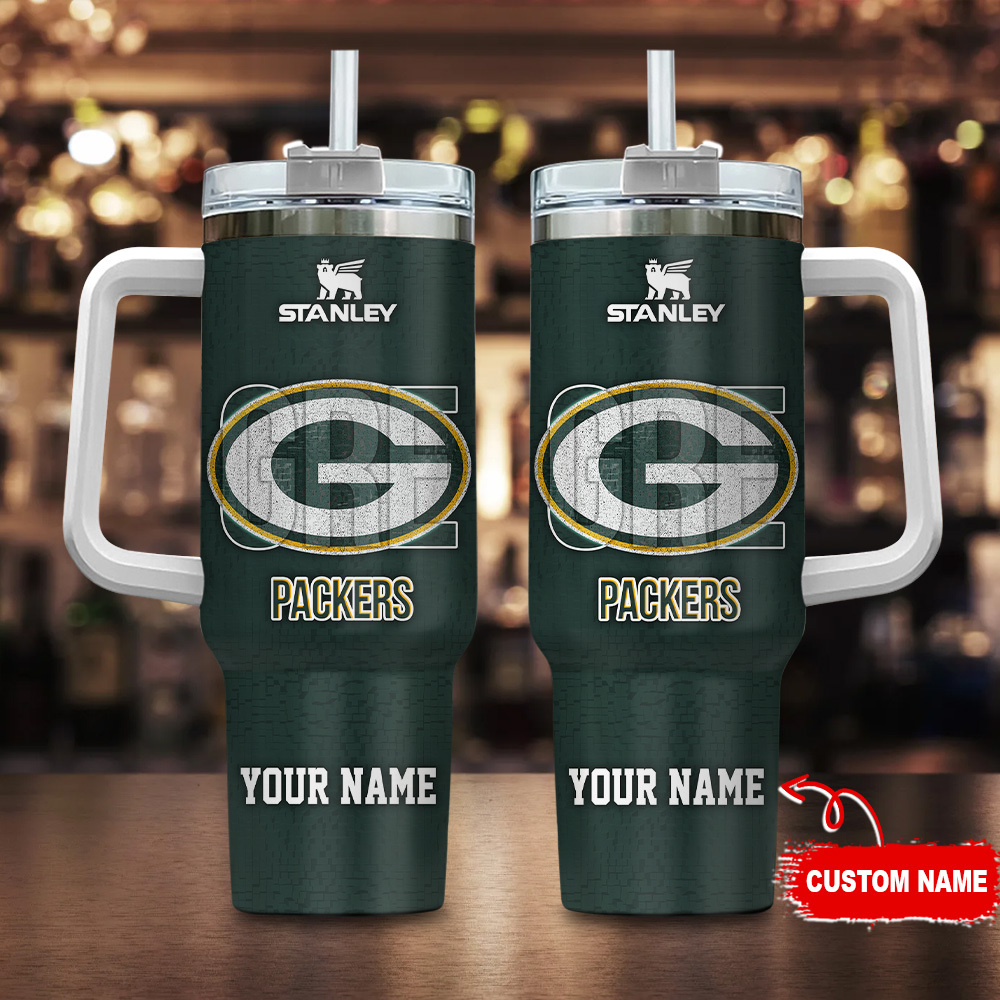 Green Bay Packers NFL 3D Logo Custom Stanley Quencher 40oz Stainless Steel Tumbler With Handle