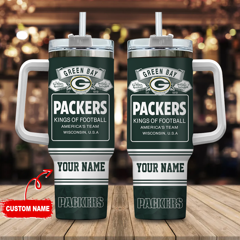 Green Bay Packers NFL Bud Light Custom Stanley Quencher 40oz Stainless Steel Tumbler With Handle