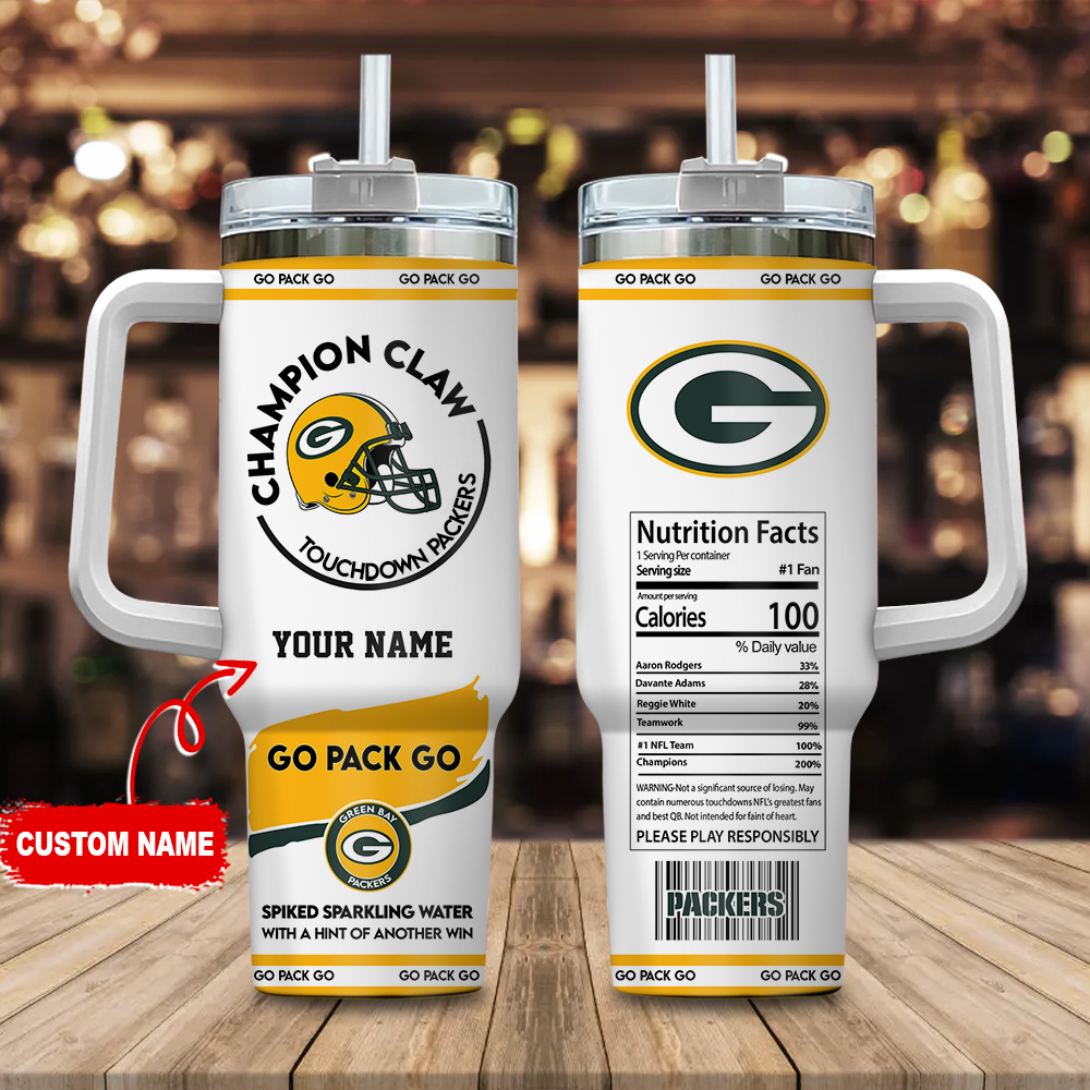 Green Bay Packers NFL Champion Claw Custom Stanley Quencher 40oz Stainless Steel Tumbler With Handle