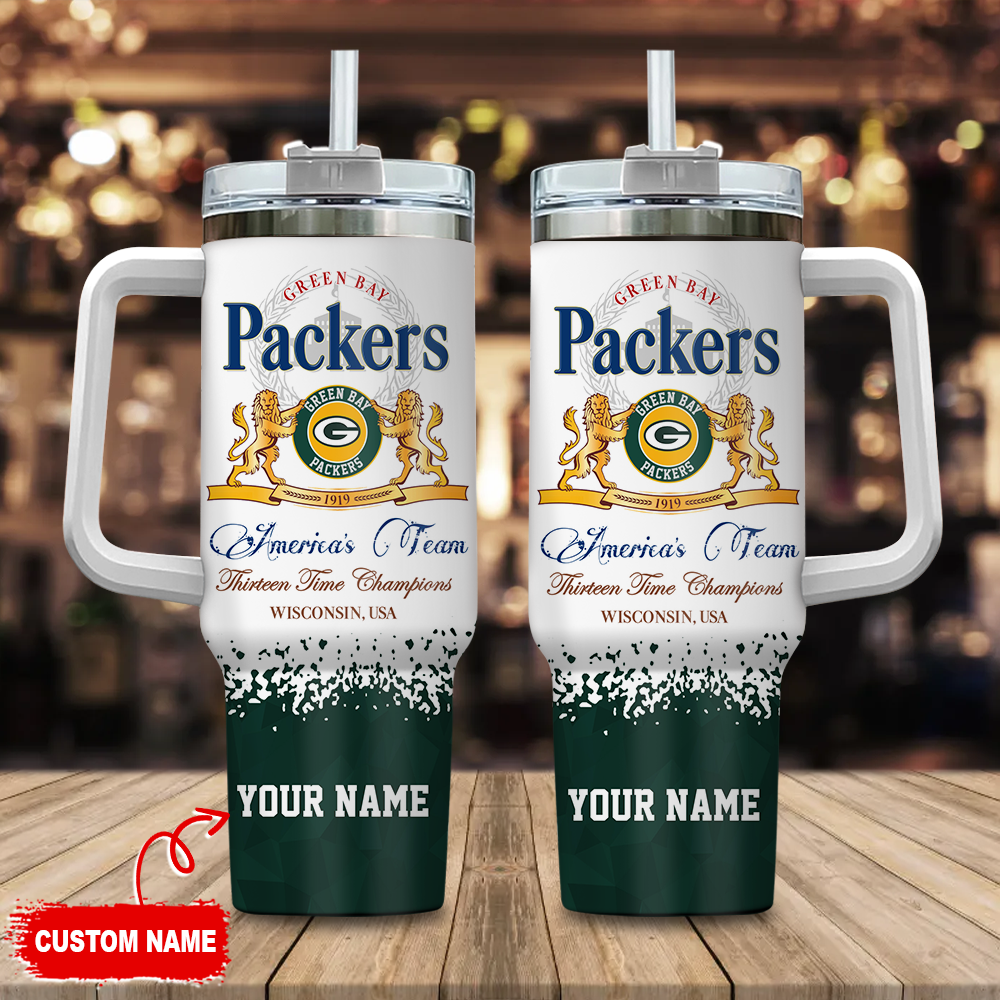 Green Bay Packers NFL Champions Modelo Custom Stanley Quencher 40oz Stainless Steel Tumbler With Handle