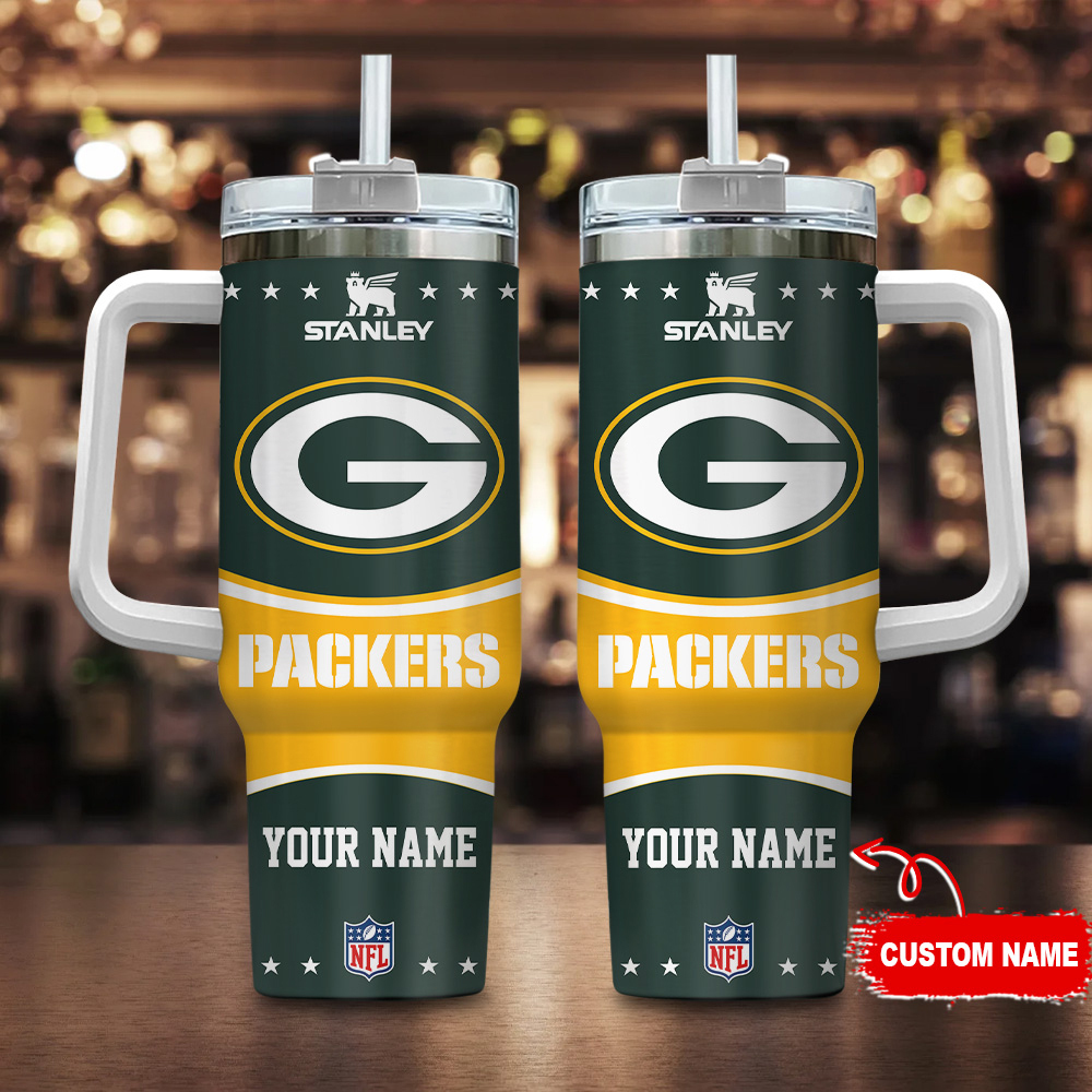 Green Bay Packers NFL Custom Stanley Quencher 40oz Stainless Steel Tumbler With Handle
