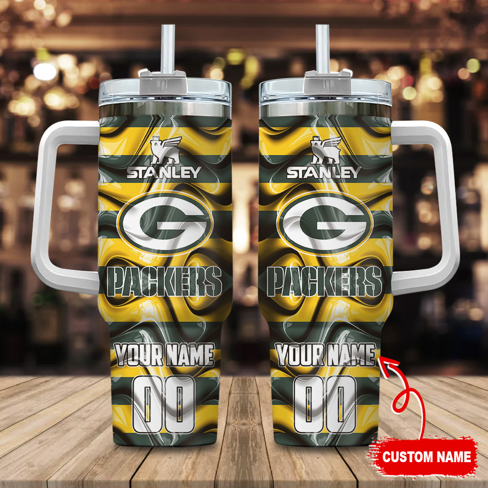 Green Bay Packers NFL Custom Stanley Quencher 40oz Stainless Steel Tumbler With Handle