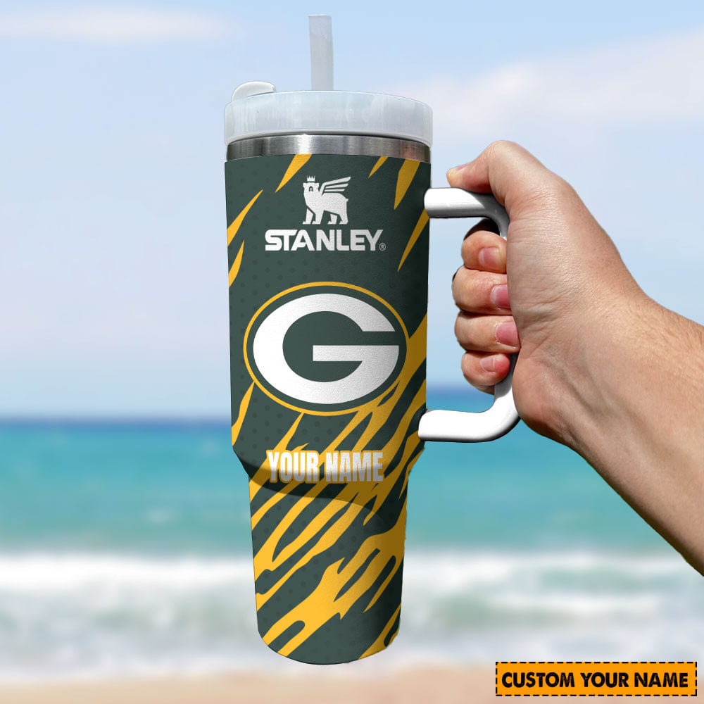 Green Bay Packers NFL Custom Stanley Quencher 40oz Stainless Steel Tumbler With Handle