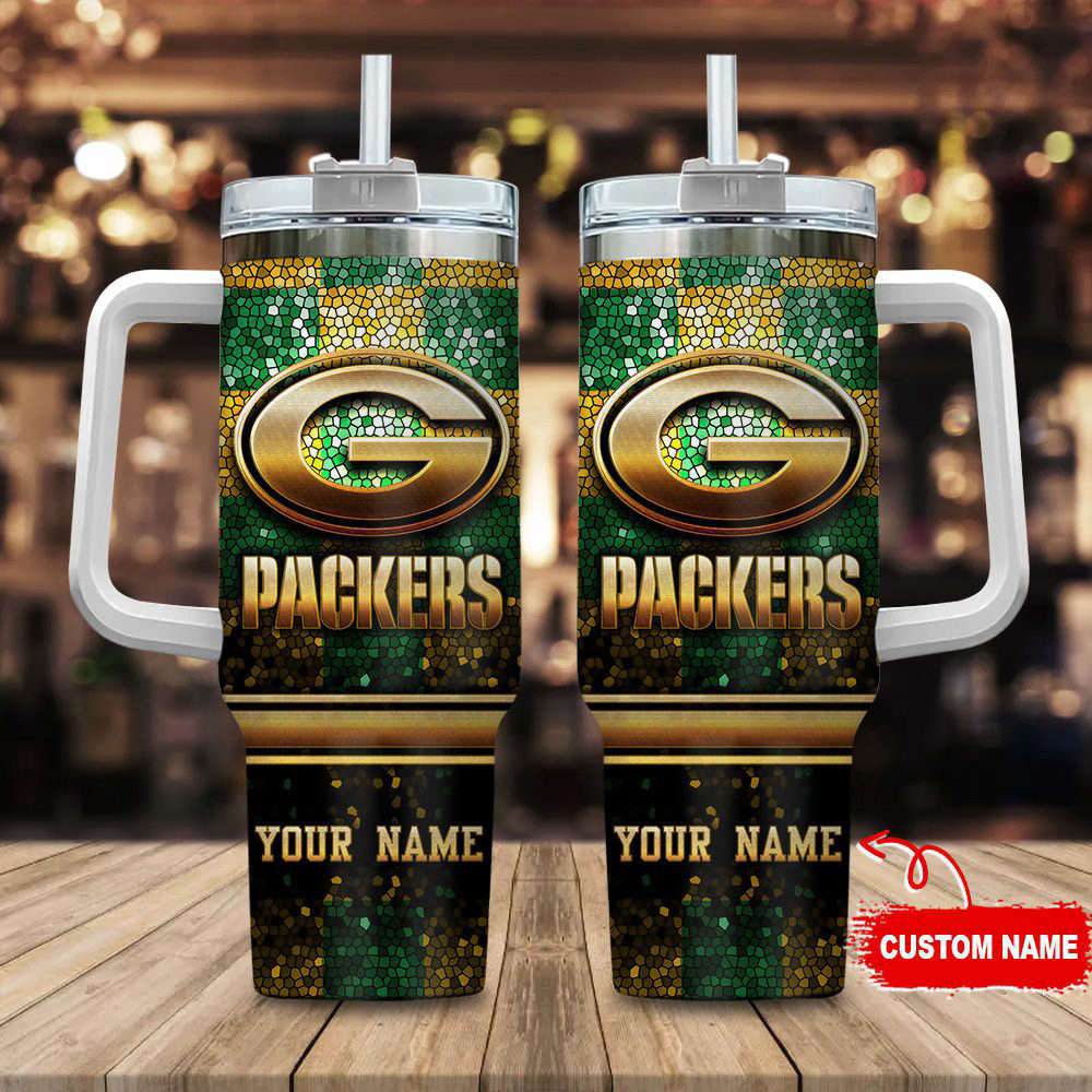 Green Bay Packers NFL Custom Stanley Quencher 40oz Stainless Steel Tumbler With Handle
