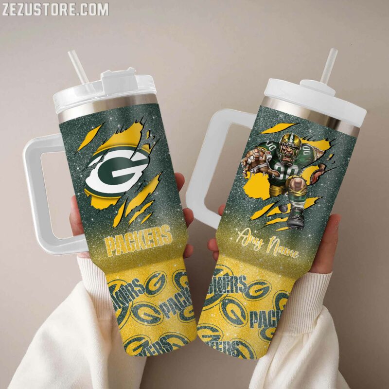 Green Bay Packers NFL Custom Stanley Quencher 40oz Stainless Steel Tumbler With Handle