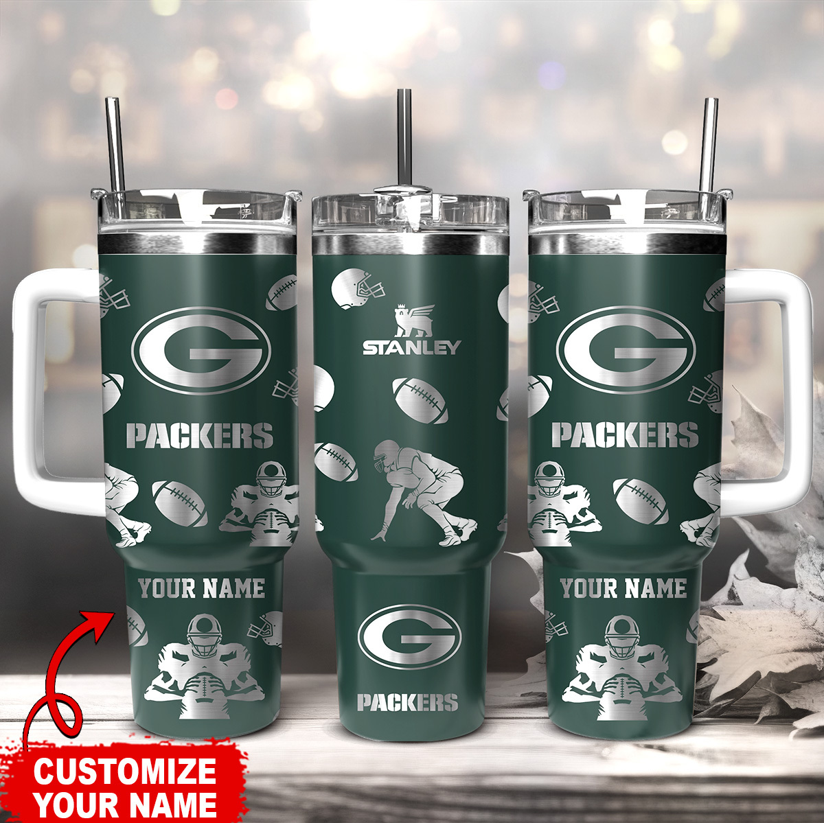 Green Bay Packers NFL Custom Stanley Quencher 40oz Stainless Steel Tumbler With Handle