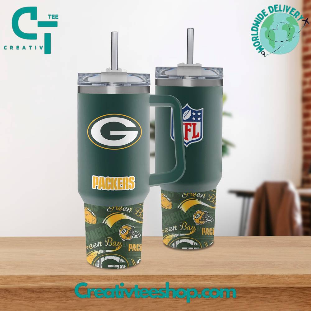 Green Bay Packers NFL Custom Stanley Quencher 40oz Stainless Steel Tumbler With Handle