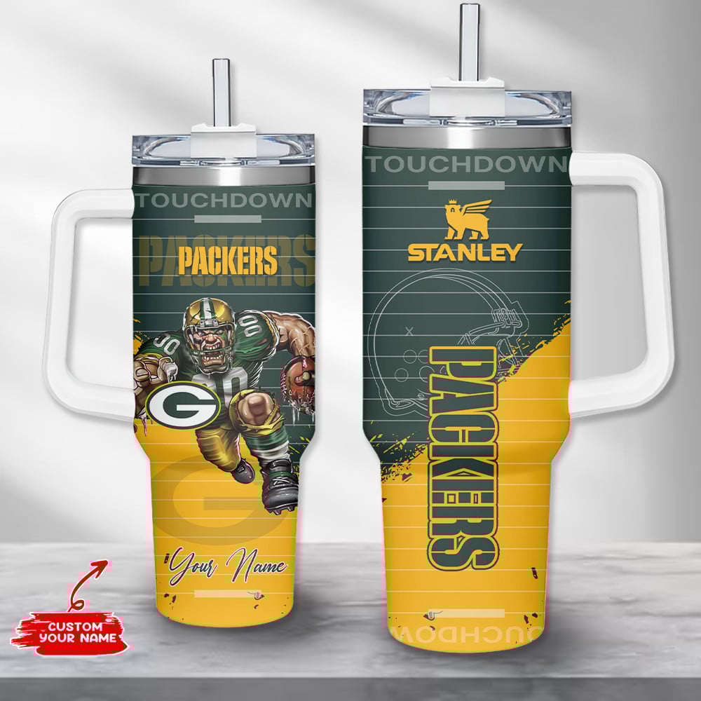 Green Bay Packers NFL Custom Stanley Quencher 40oz Stainless Steel Tumbler With Handle