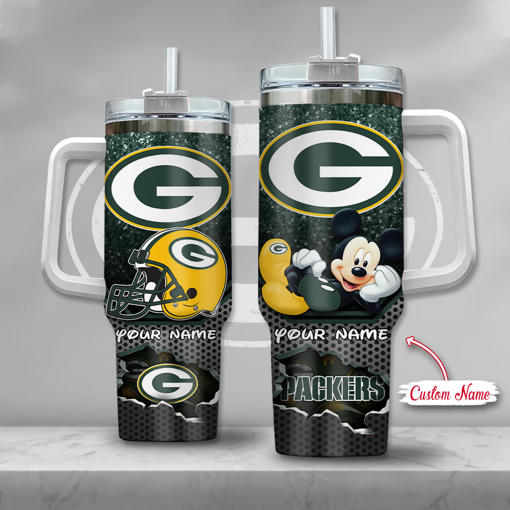 Green Bay Packers NFL Custom Stanley Quencher 40oz Stainless Steel Tumbler With Handle