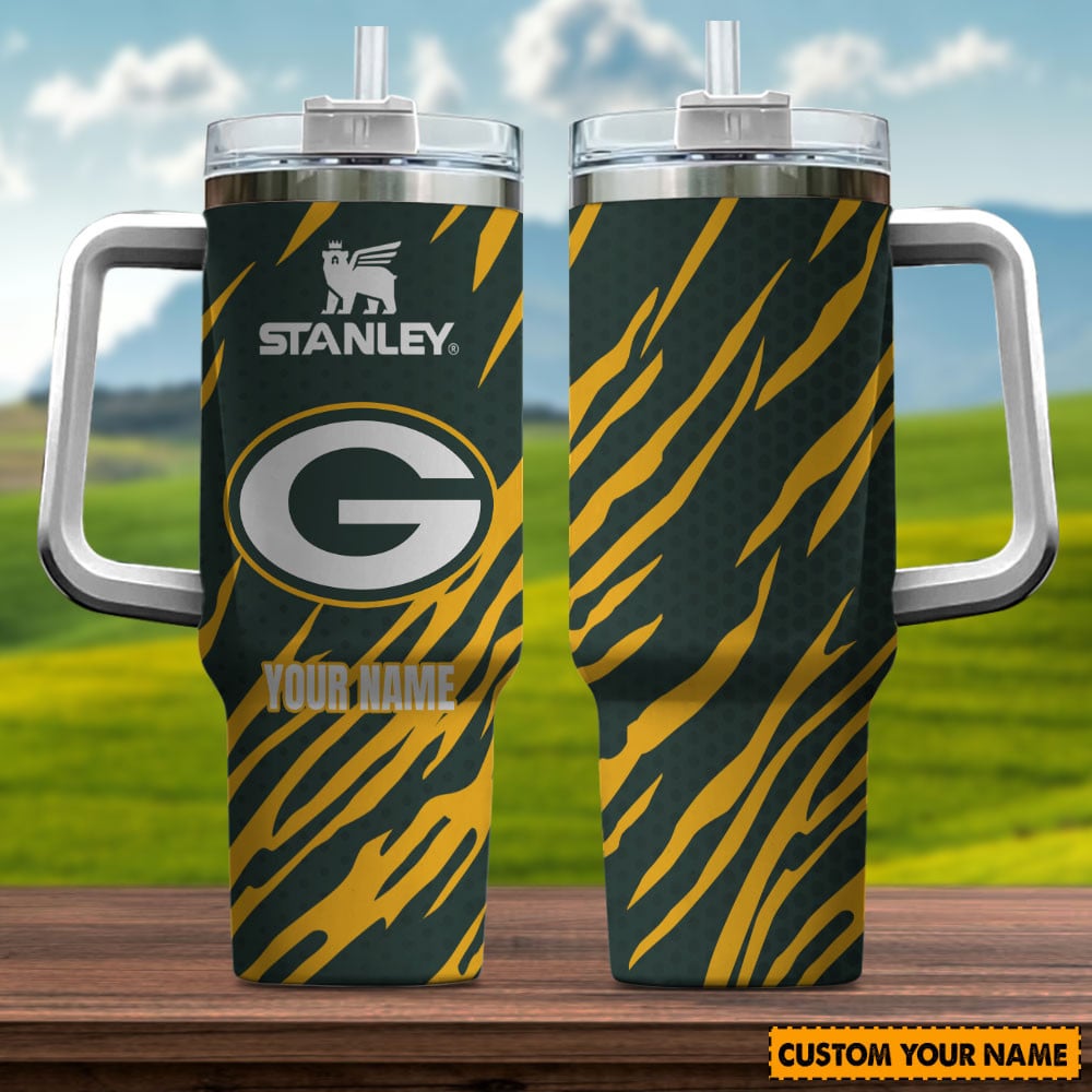 Green Bay Packers NFL Custom Stanley Quencher 40oz Stainless Steel Tumbler With Handle