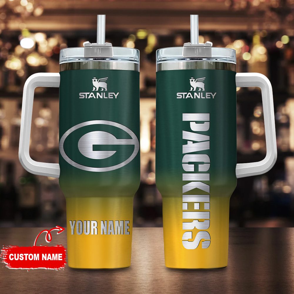 Green Bay Packers NFL Custom Stanley Quencher 40oz Stainless Steel Tumbler With Handle