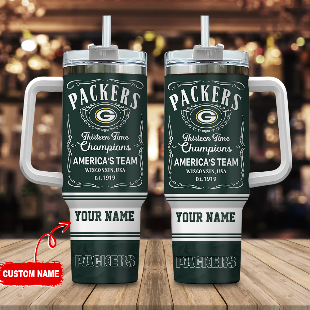 Green Bay Packers NFL Custom Stanley Quencher 40oz Stainless Steel Tumbler With Handle