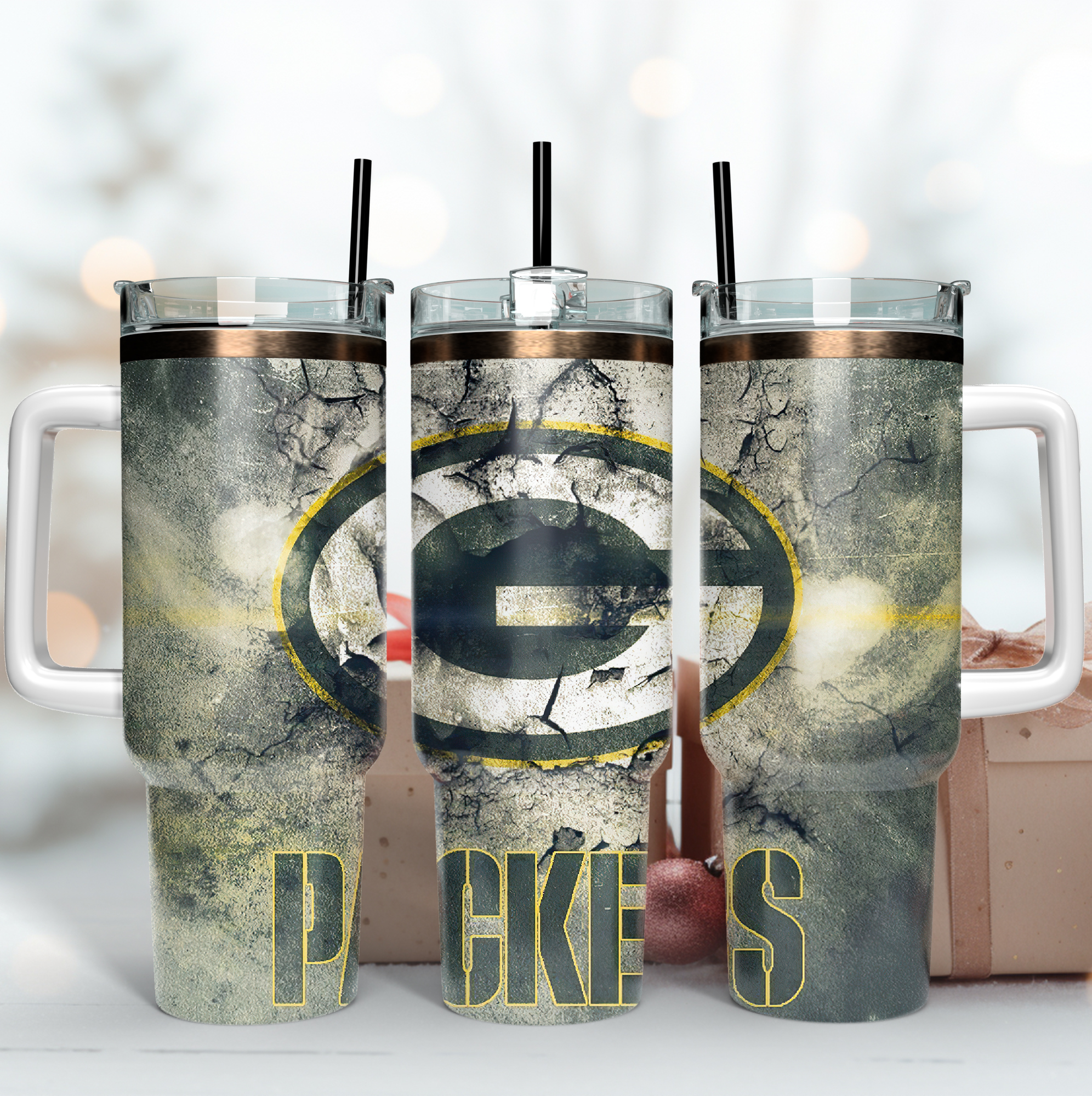 Green Bay Packers NFL Custom Stanley Quencher 40oz Stainless Steel Tumbler With Handle