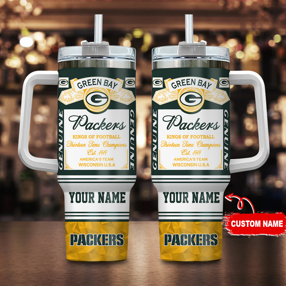 Green Bay Packers NFL Custom Stanley Quencher 40oz Stainless Steel Tumbler With Handle