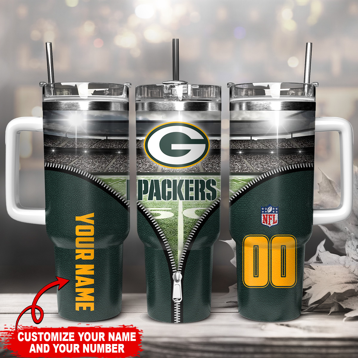 Green Bay Packers NFL Custom Stanley Quencher 40oz Stainless Steel Tumbler With Handle