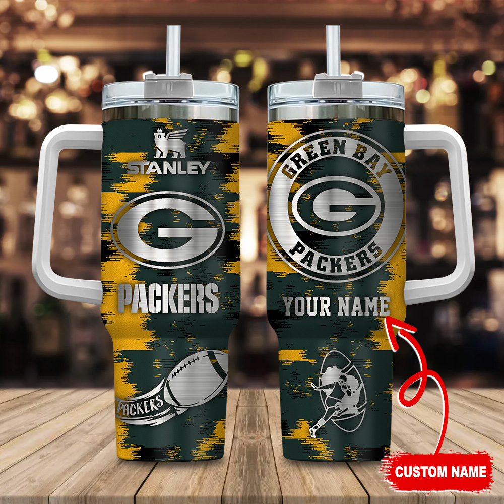 Green Bay Packers NFL Custom Stanley Quencher 40oz Stainless Steel Tumbler With Handle