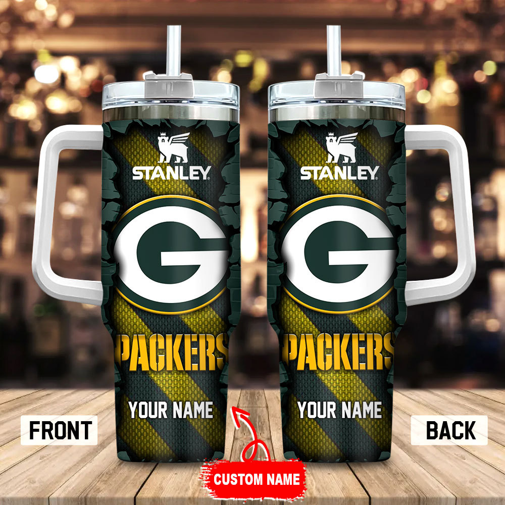 Green Bay Packers NFL Custom Stanley Quencher 40oz Stainless Steel Tumbler With Handle