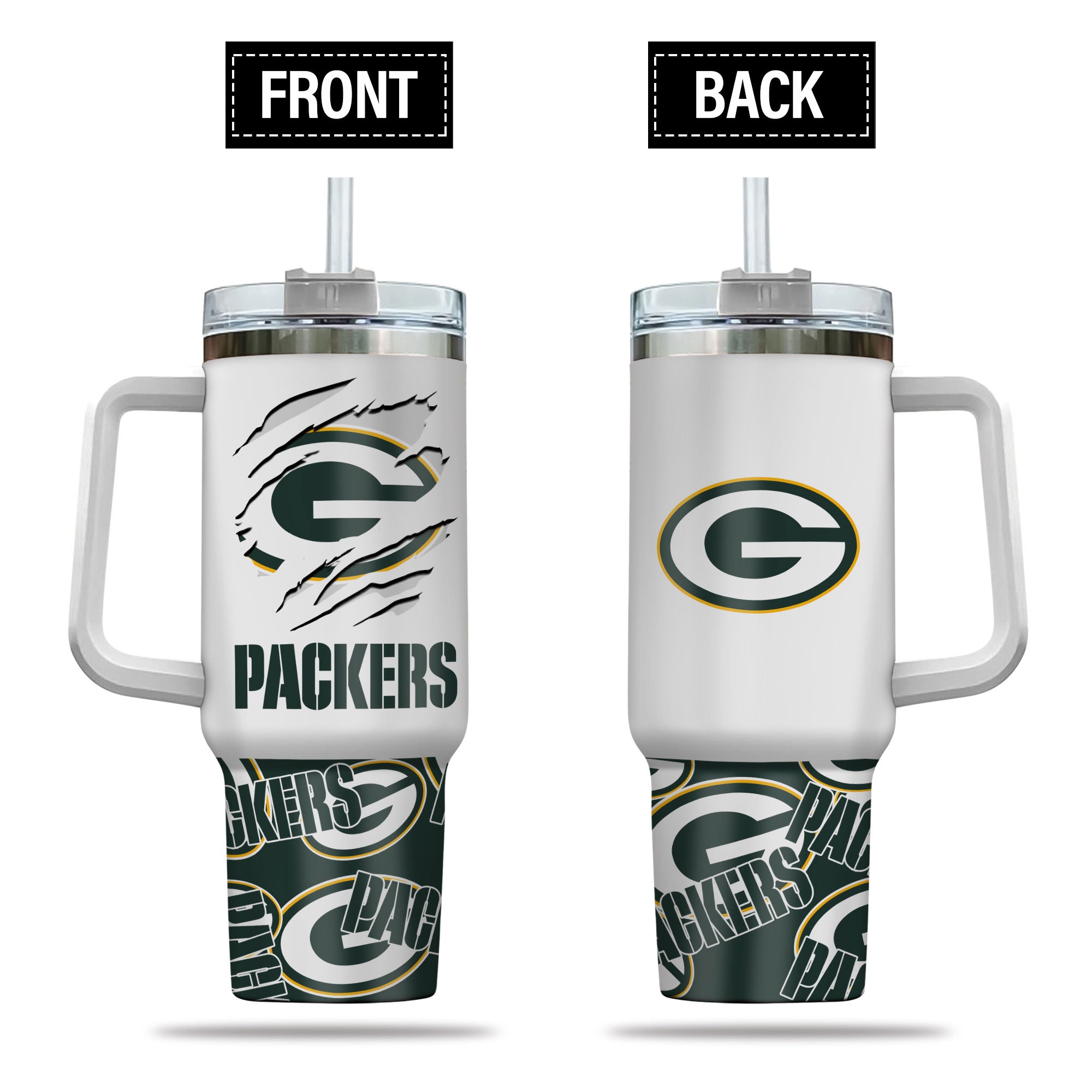 Green Bay Packers NFL Custom Stanley Quencher 40oz Stainless Steel Tumbler With Handle
