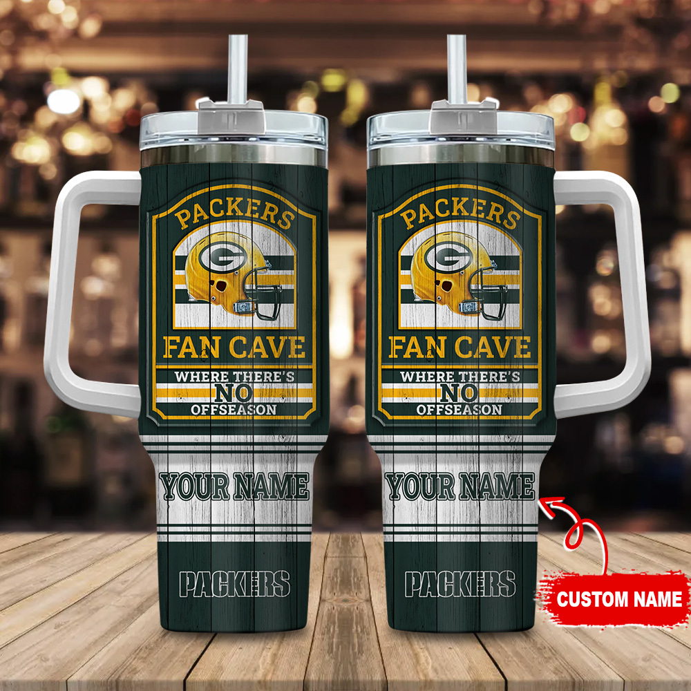 Green Bay Packers NFL Fan Cave Custom Stanley Quencher 40oz Stainless Steel Tumbler With Handle