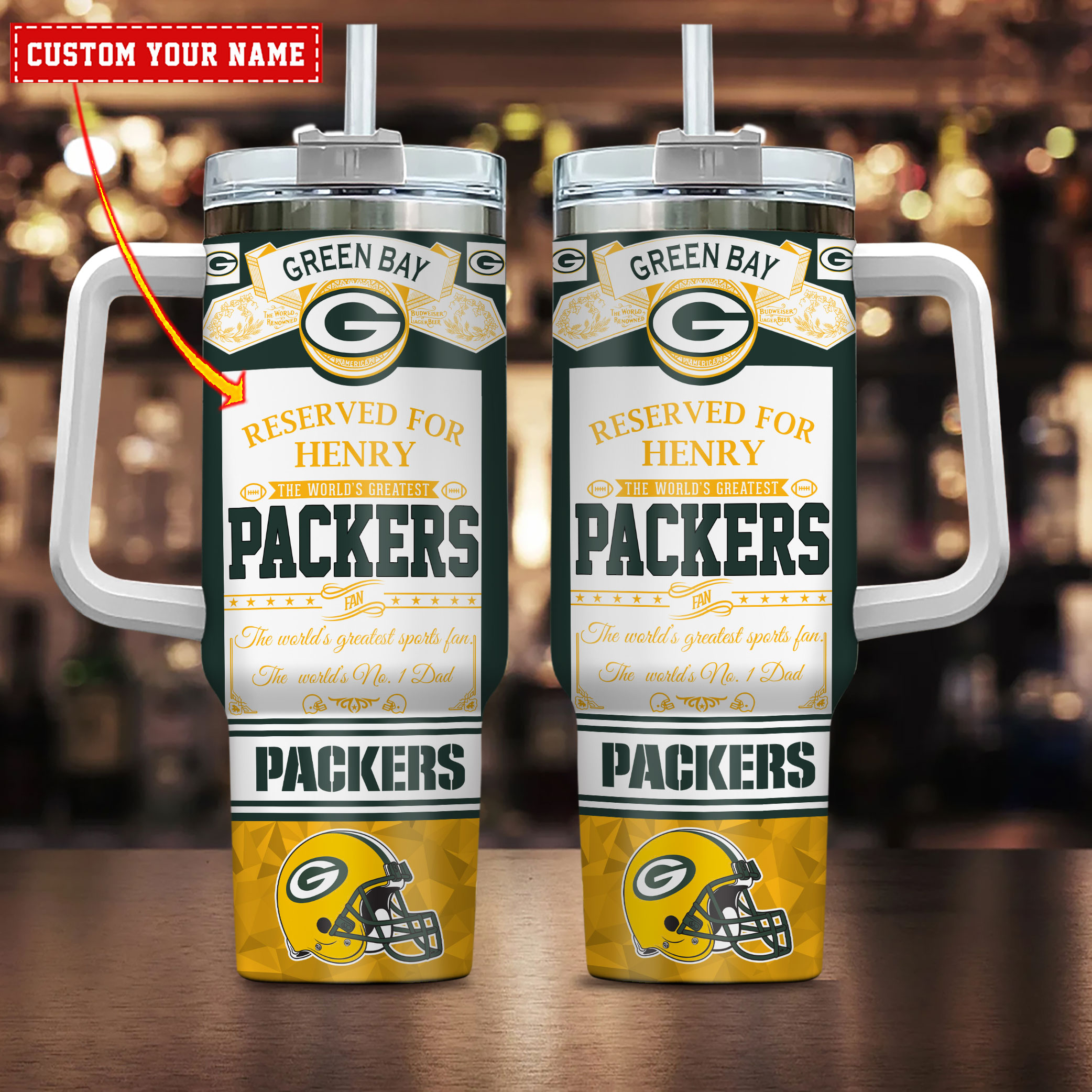 Green Bay Packers NFL Father's Day Custom Stanley Quencher 40oz Stainless Steel Tumbler With Handle