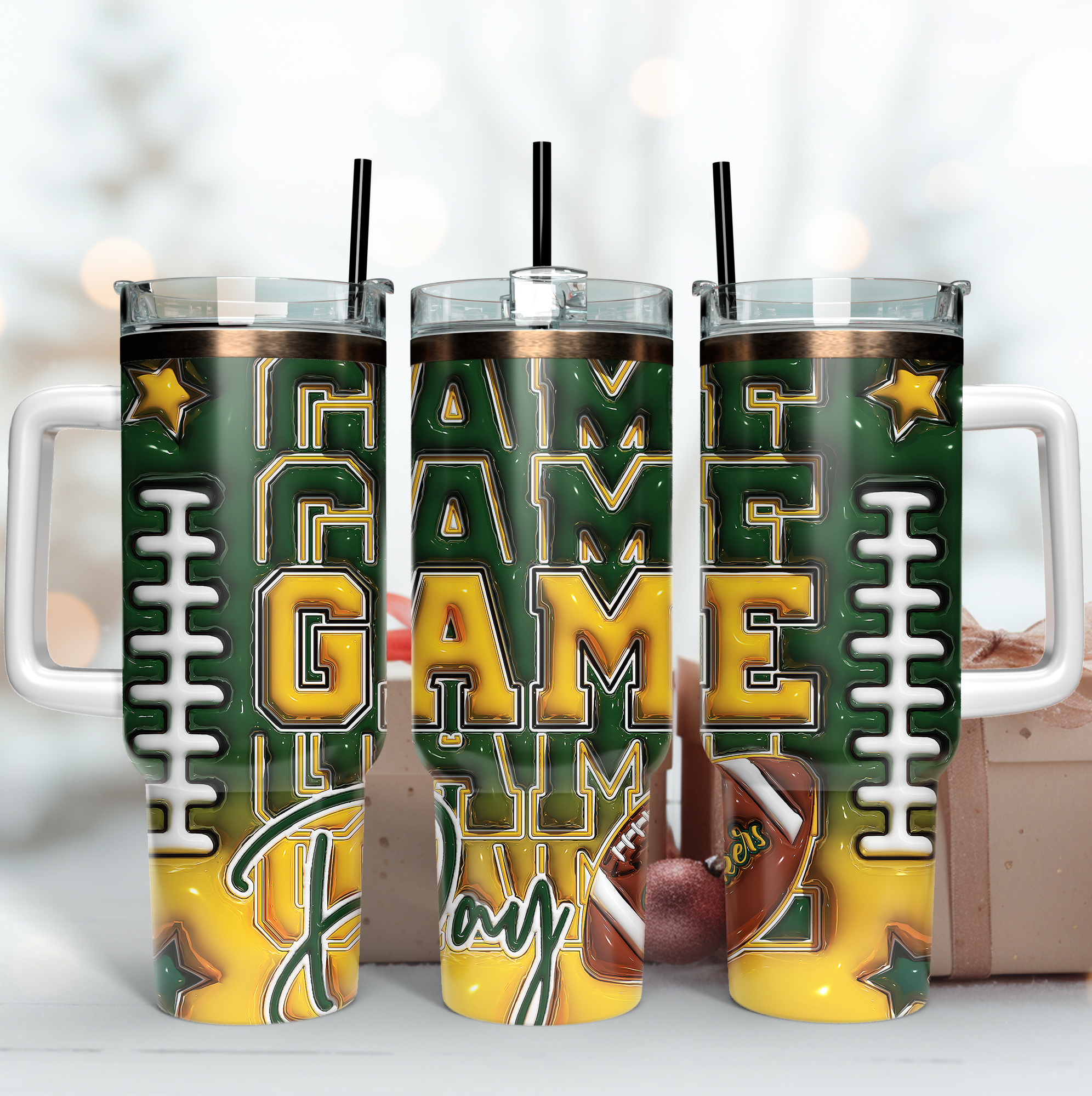 Green Bay Packers NFL Game Day Custom Stanley Quencher 40oz Stainless Steel Tumbler With Handle