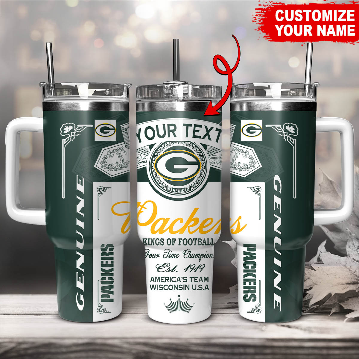 Green Bay Packers NFL Kings Of Football Custom Stanley Quencher 40oz Stainless Steel Tumbler With Handle