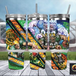 Green Bay Packers NFL Mascot Custom Stanley Quencher 40oz Stainless Steel Tumbler With Handle