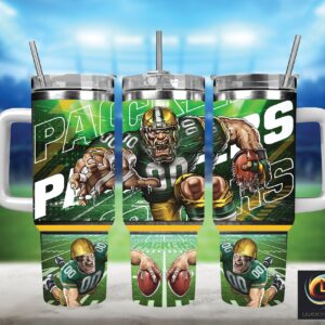 Green Bay Packers NFL Mascot Custom Stanley Quencher 40oz Stainless Steel Tumbler With Handle