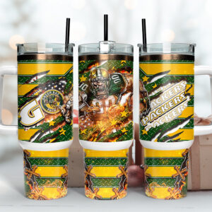 Green Bay Packers NFL Mascot Custom Stanley Quencher 40oz Stainless Steel Tumbler With Handle