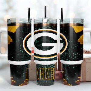 Green Bay Packers NFL Stained Glass Effect Custom Stanley Quencher 40oz Stainless Steel Tumbler With Handle