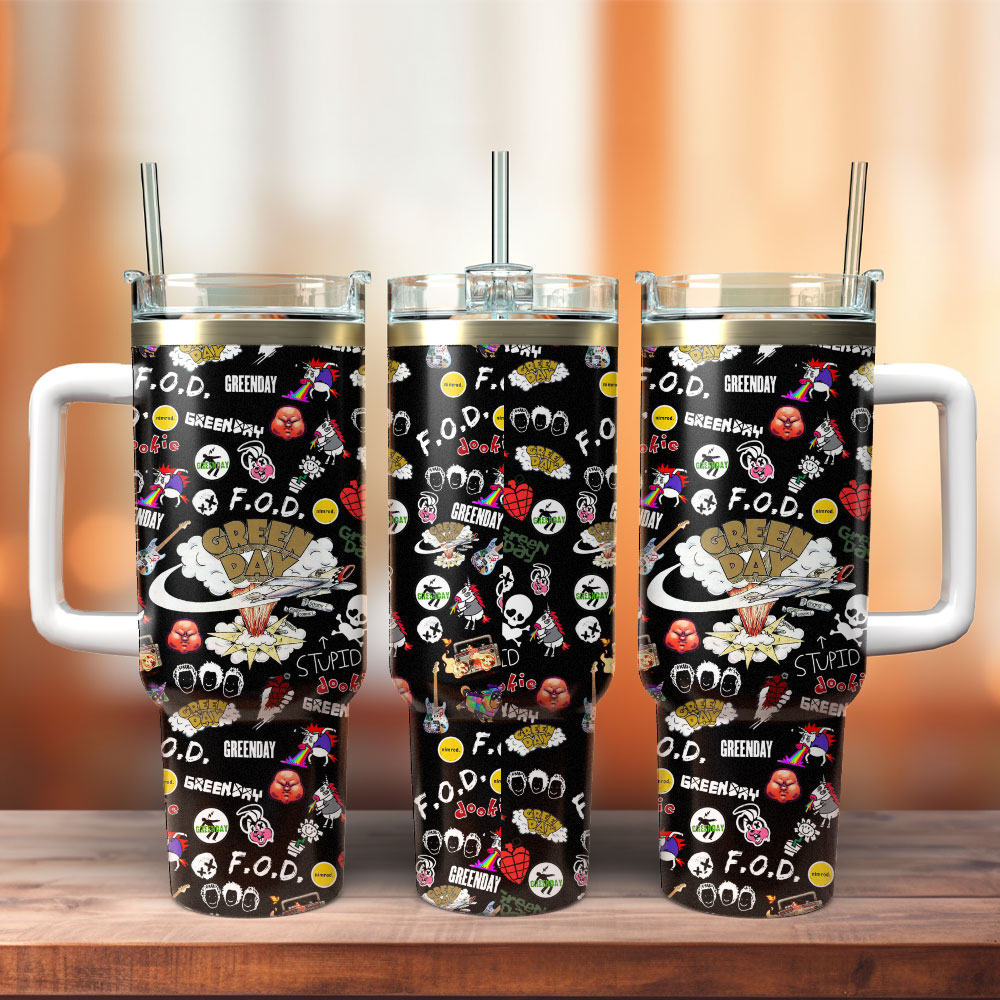 Green Day Band Music Custom Stanley Quencher 40oz Stainless Steel Tumbler With Handle