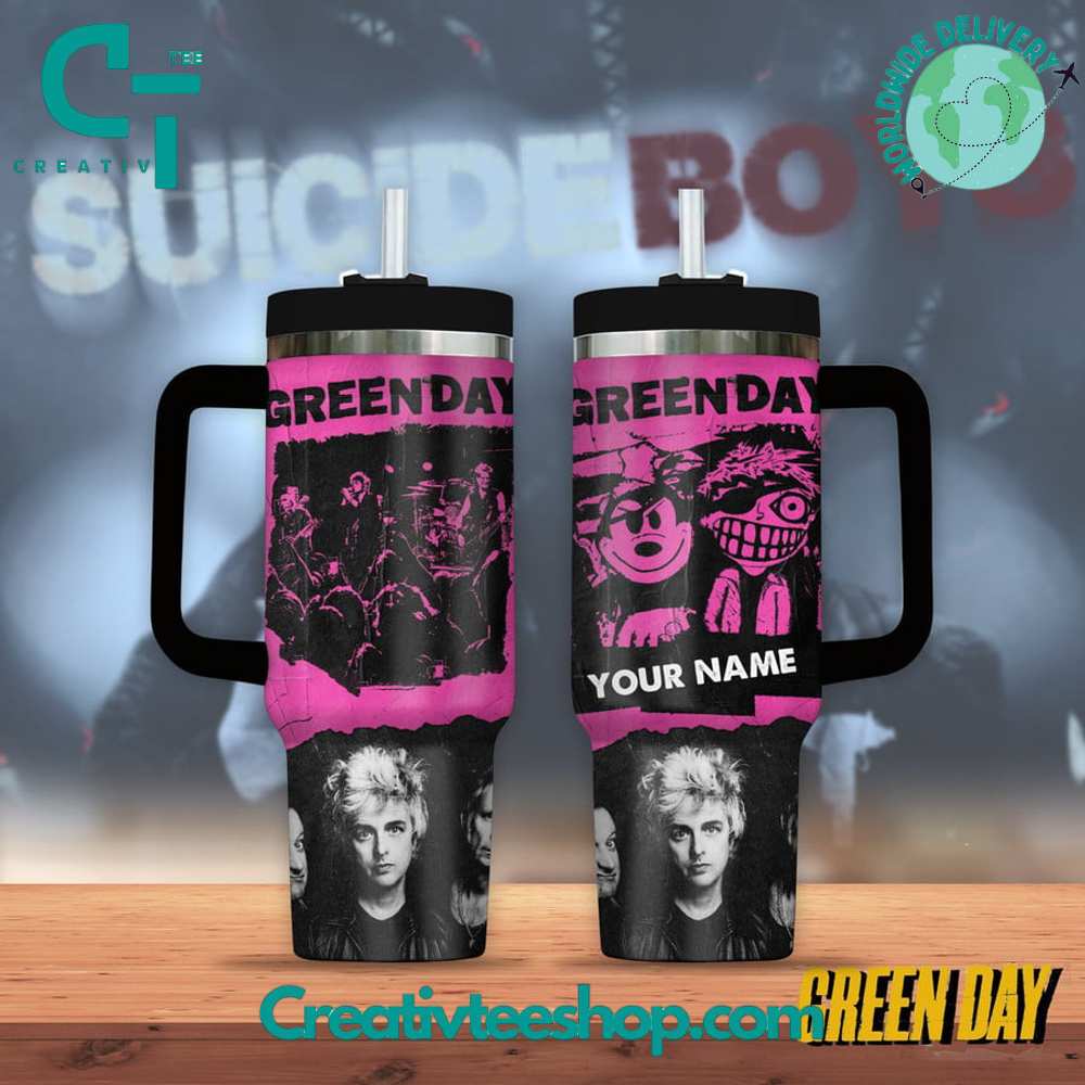 Green Day Music Custom Stanley Quencher 40oz Stainless Steel Tumbler With Handle