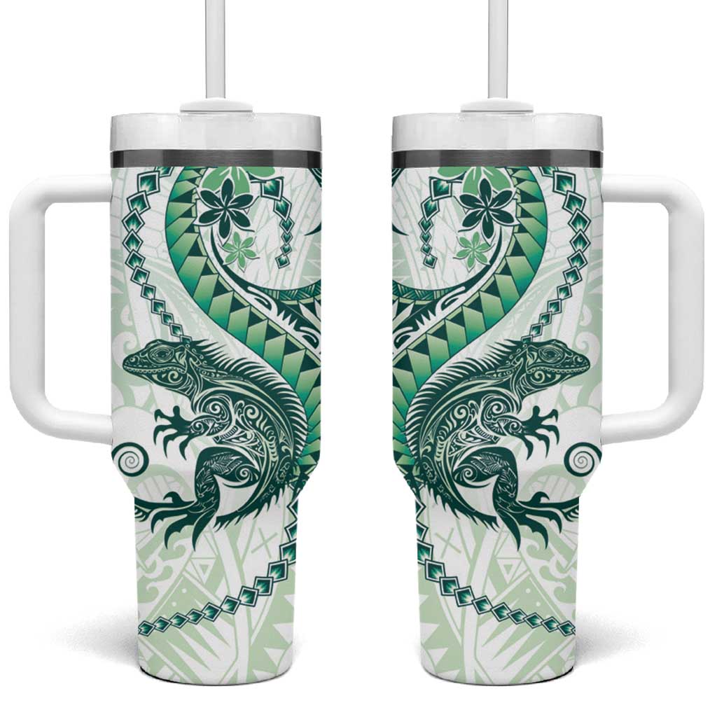 Green Maori Tuatara Luxury Pastel Custom Stanley Quencher 40oz Stainless Steel Tumbler With Handle