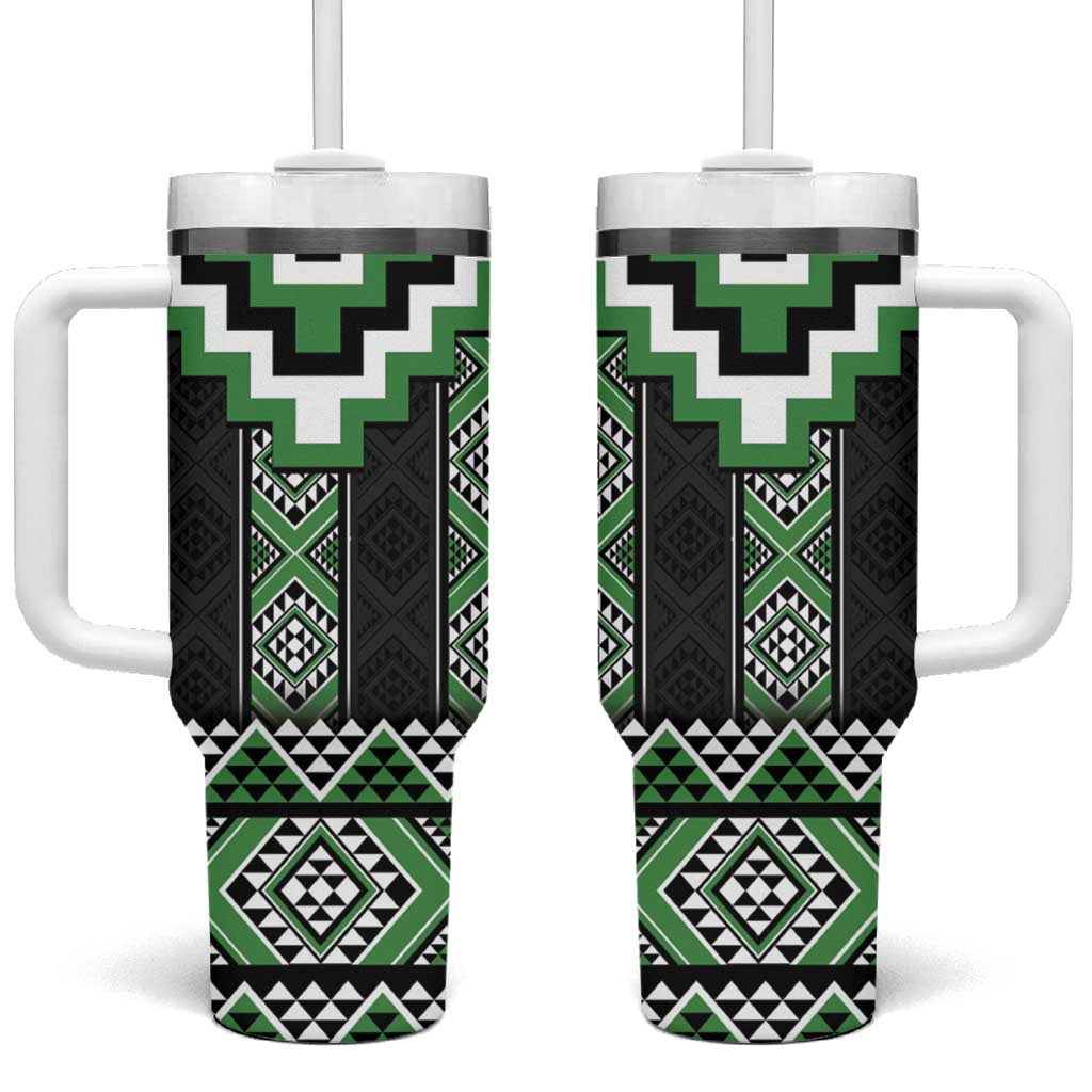 Green Taniko Aotearoa Niho Taniwha Mix Poutama Custom Stanley Quencher 40oz Stainless Steel Tumbler With Handle