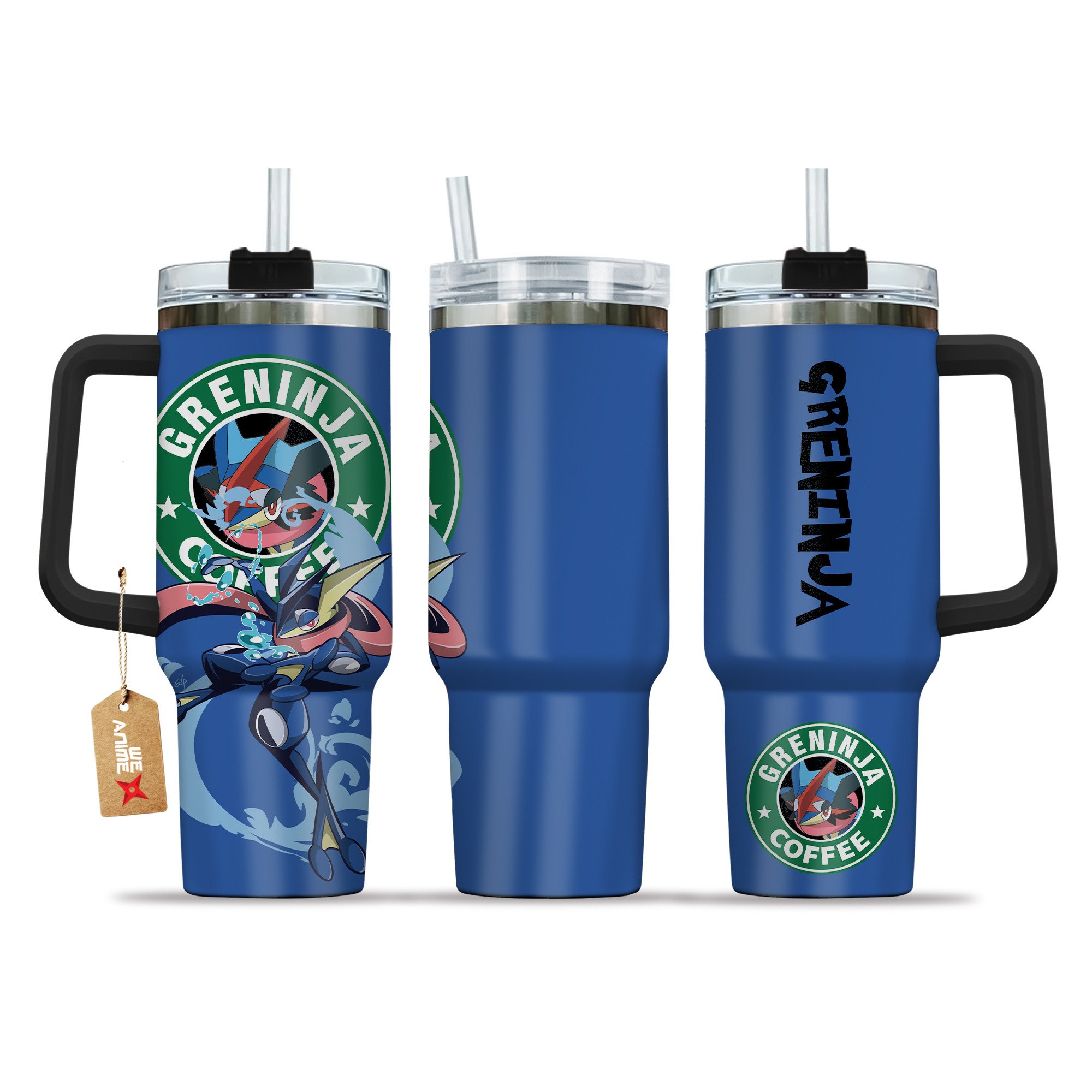 Greninja Coffee Pokemon Anime Custom Stanley Quencher 40oz Stainless Steel Tumbler With Handle