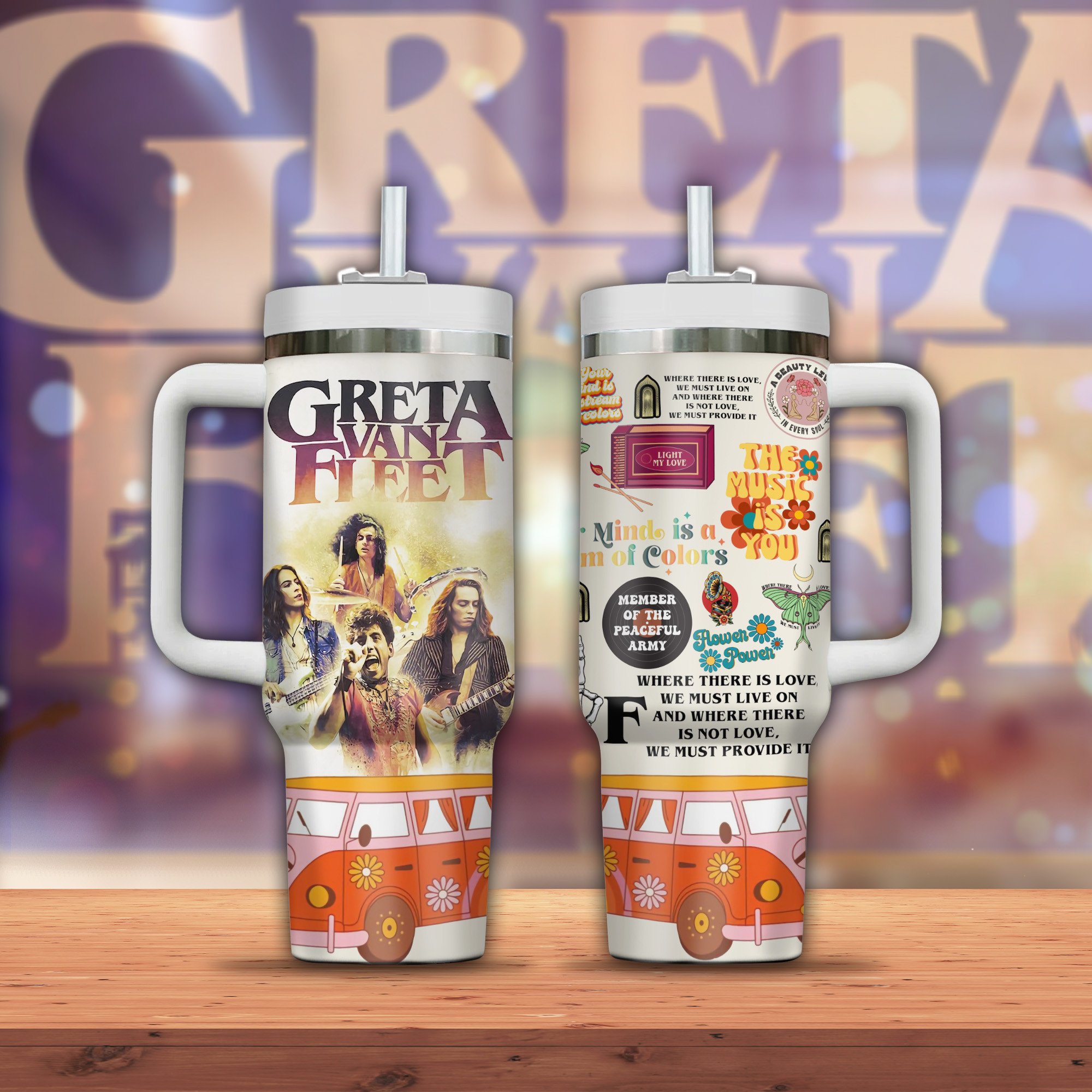 Greta Van Fleet Music Custom Stanley Quencher 40oz Stainless Steel Tumbler With Handle