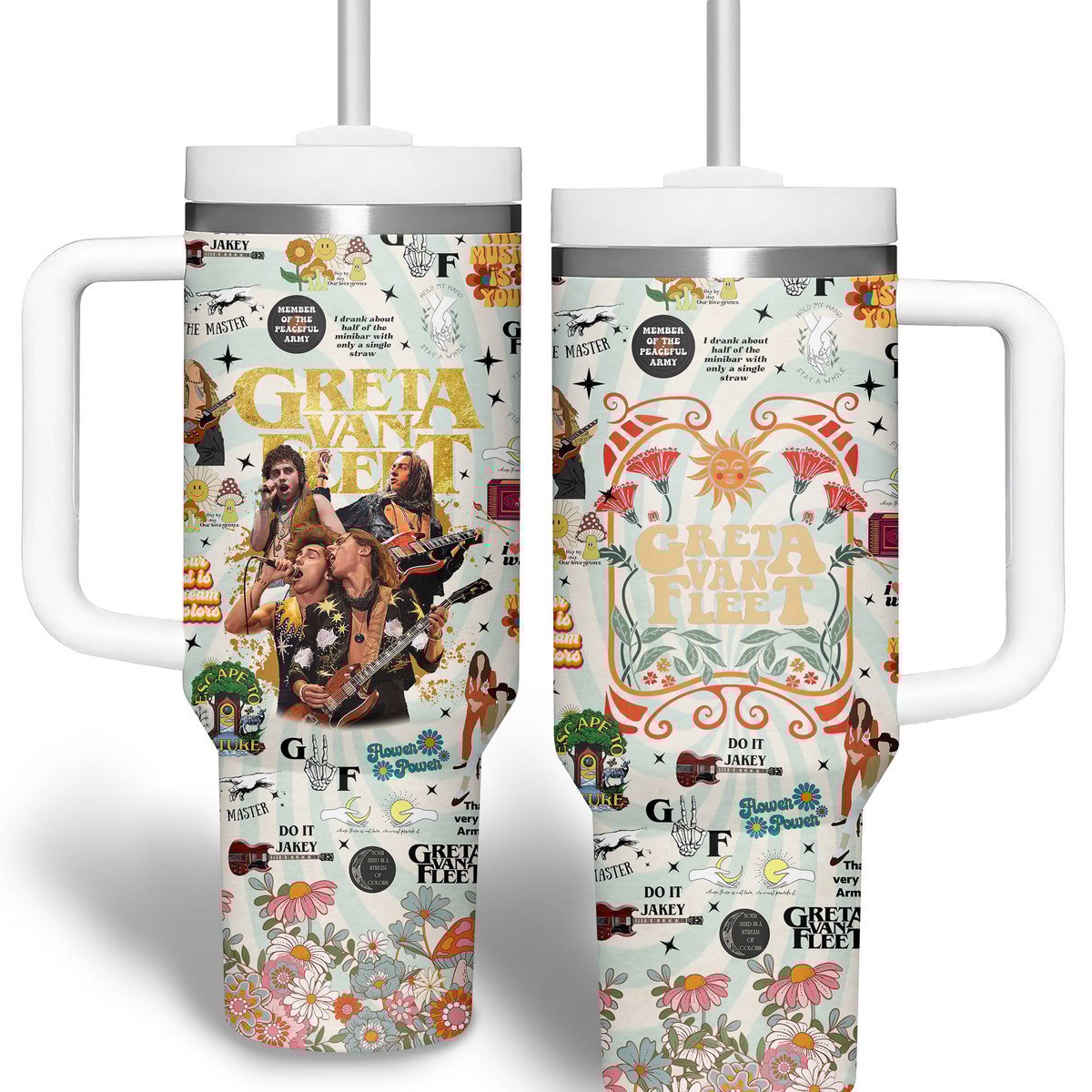 Greta Van Fleet Music Custom Stanley Quencher 40oz Stainless Steel Tumbler With Handle