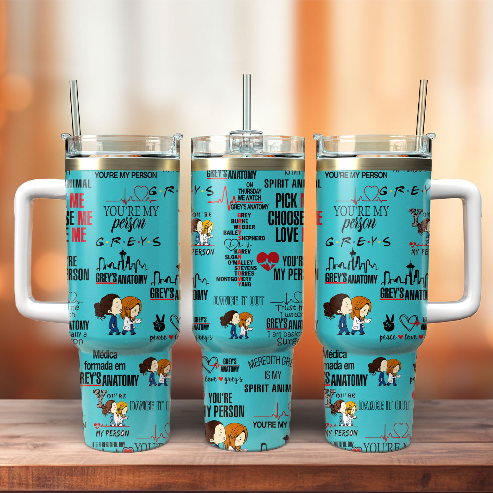 Greyâ€™s Anatomy TV Series Custom Stanley Quencher 40oz Stainless Steel Tumbler With Handle