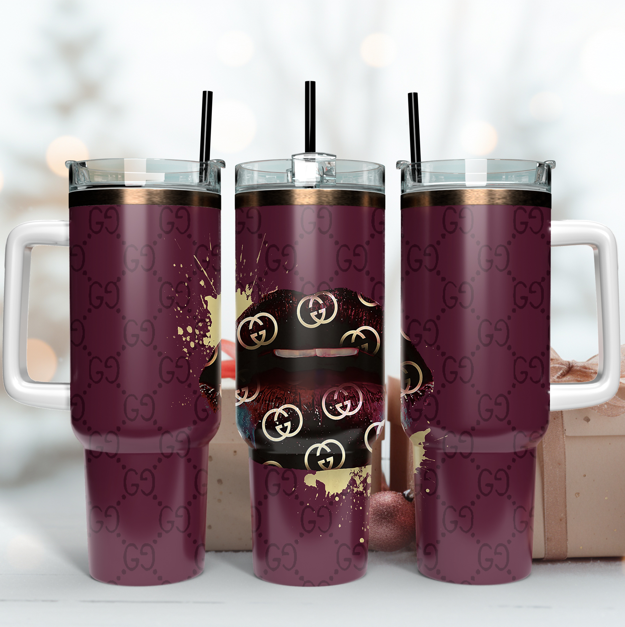 Gucci Lips Custom Stanley Quencher 40oz Stainless Steel Tumbler With Handle