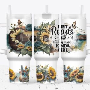 Guitar with Sunflower Music Custom Stanley Quencher 40oz Stainless Steel Tumbler With Handle